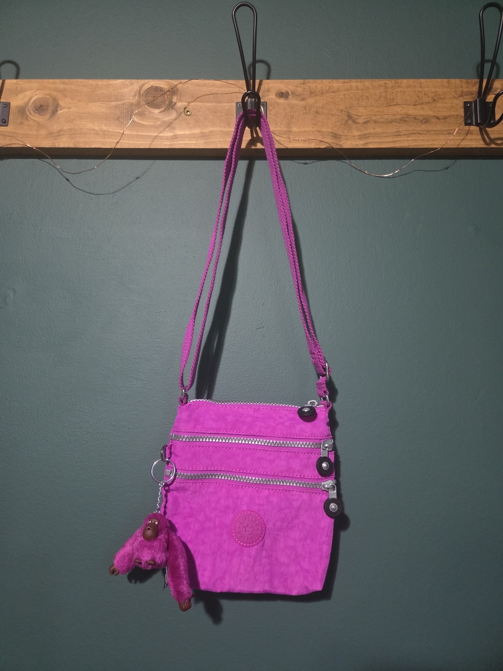 Kipling Alvar Extra Small Mini Nylon Crossbody Bag with Charm – Bright Pink